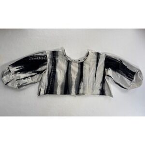 POL Balloon Sleeve Black White Crop Top Shirt MED Tie Dye EUC raw hem